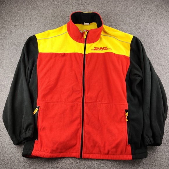 DHL Employee Uniform Fleece Jacket Mens 3XL Red Yellow Black Full Zip Delivery